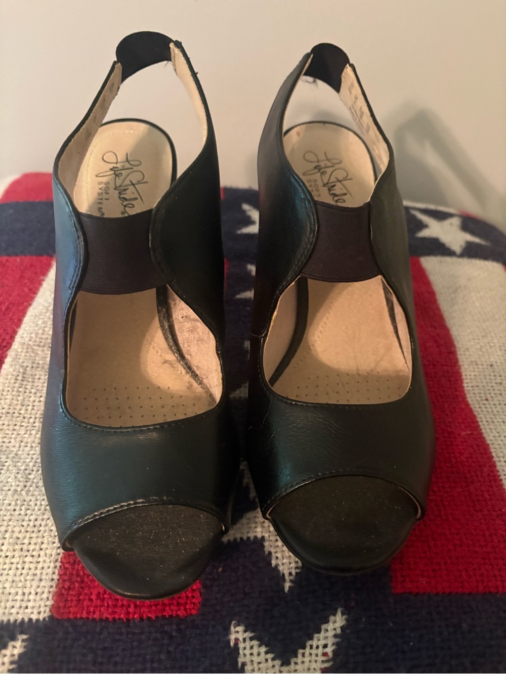Life Stride Black Peep-Toe Slingback Heels
